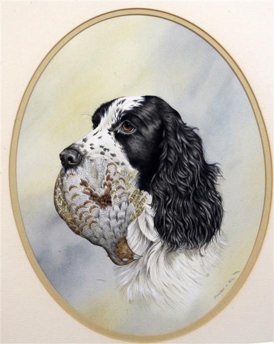 Jennifer A. Bell Labrador and Spaniel with game, ovals, 15 x 11in.